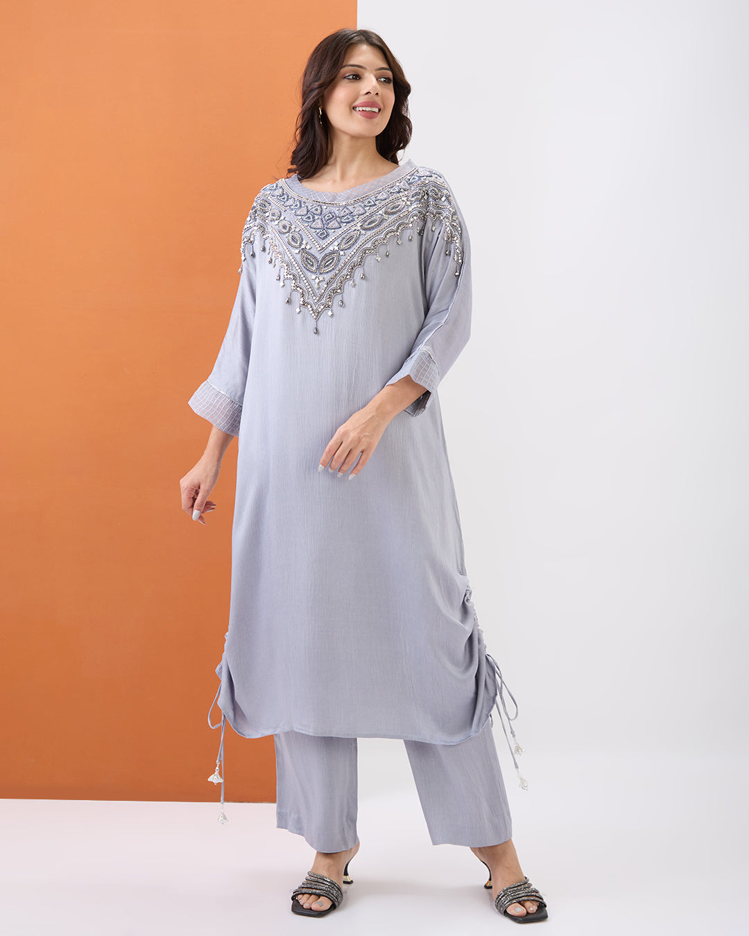 STEEL GREY EMBROIDERED CO-ORD SET