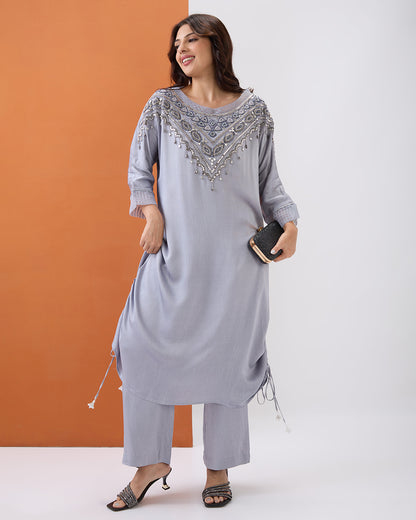 STEEL GREY EMBROIDERED CO-ORD SET