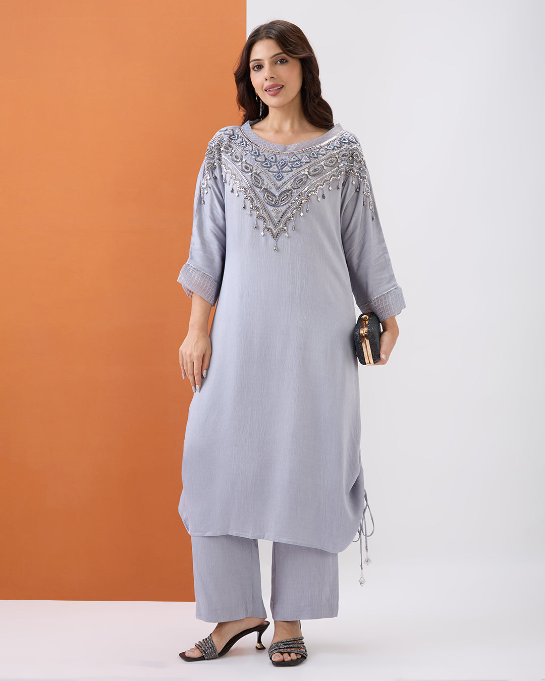 STEEL GREY EMBROIDERED CO-ORD SET