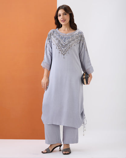 STEEL GREY EMBROIDERED CO-ORD SET