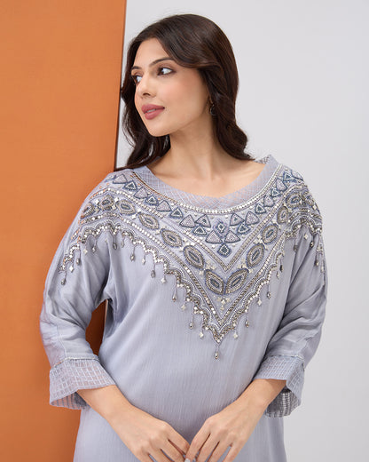 STEEL GREY EMBROIDERED CO-ORD SET