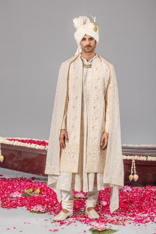 SUFI  SONCHIDIYA IVORY SHERWANI SET