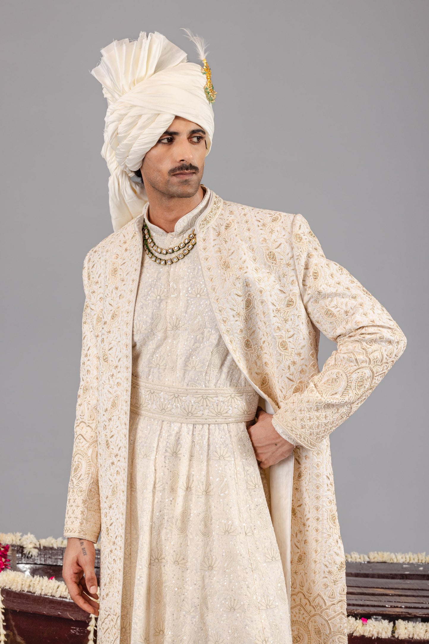 SUFI  SONCHIDIYA IVORY SHERWANI SET