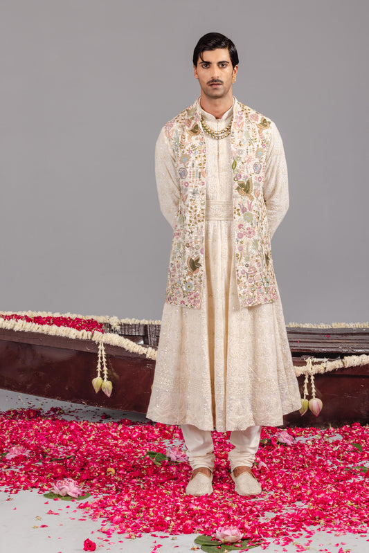 PHOOLPANKH IVORY JACKET ANARKALI SET