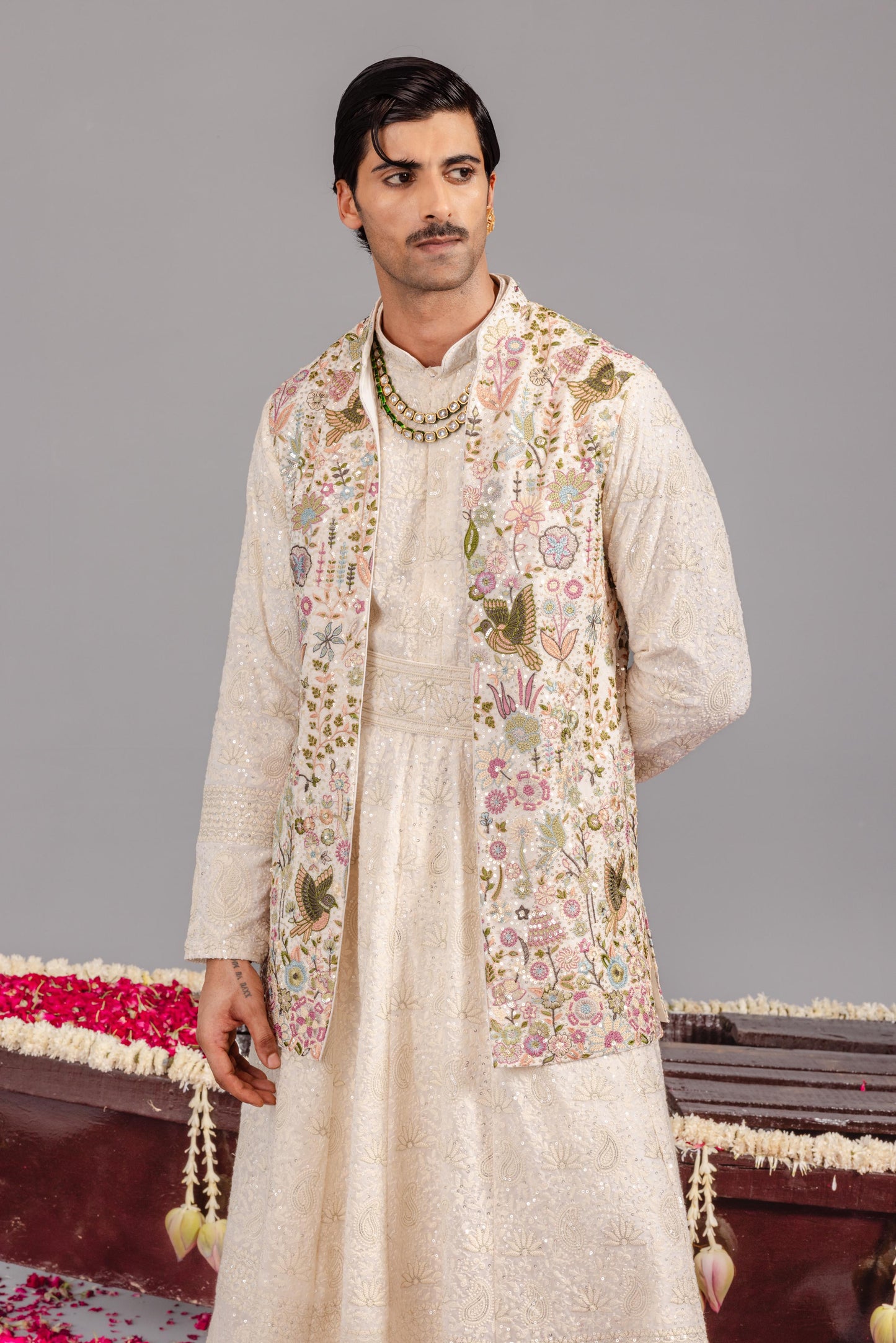 PHOOLPANKH IVORY JACKET ANARKALI SET