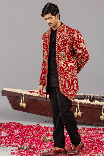 PICHWAI RED JODHPURI SET