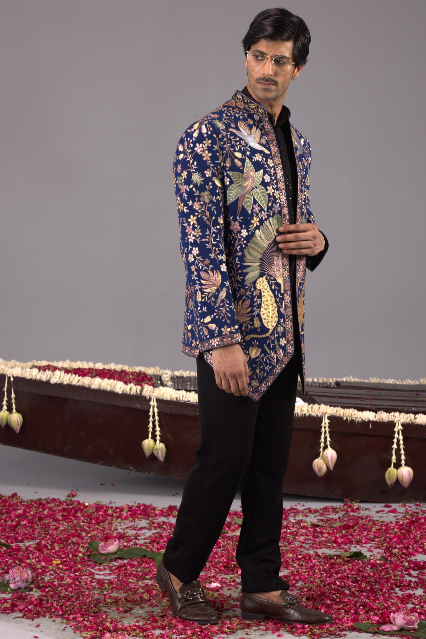 SHAHIBAGH NAVY BLUE JODHPURI SET