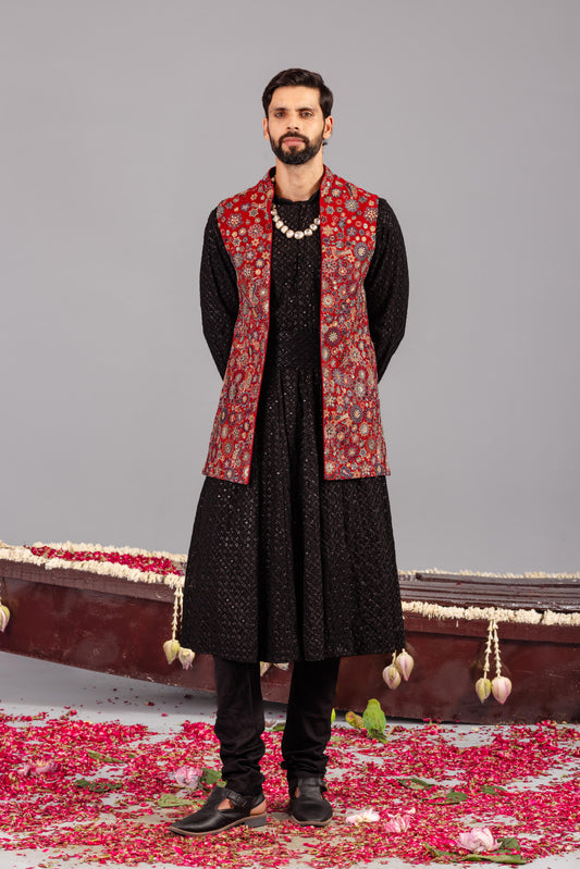 LAALBAGH MAROON KURTA JACKET SET