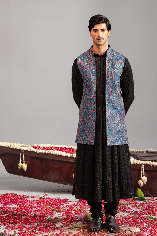 MAYUR BLUE KURTA JACKET SET