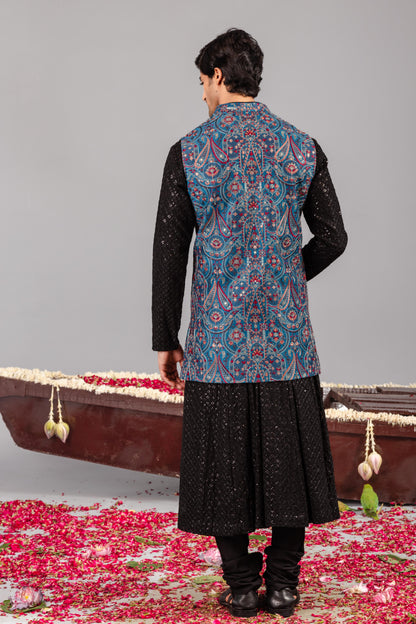MAYUR BLUE KURTA JACKET SET