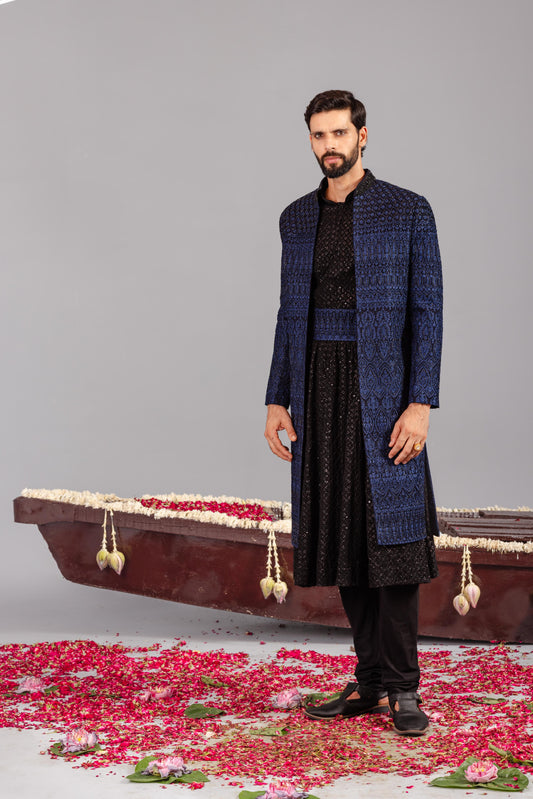 SUFI BLUE SHERWANI SET