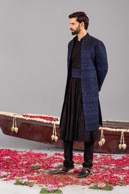SUFI BLUE SHERWANI SET