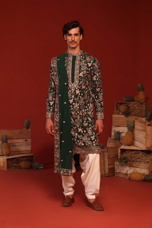 SAGAR BOTTLE GREEN KURTA SET
