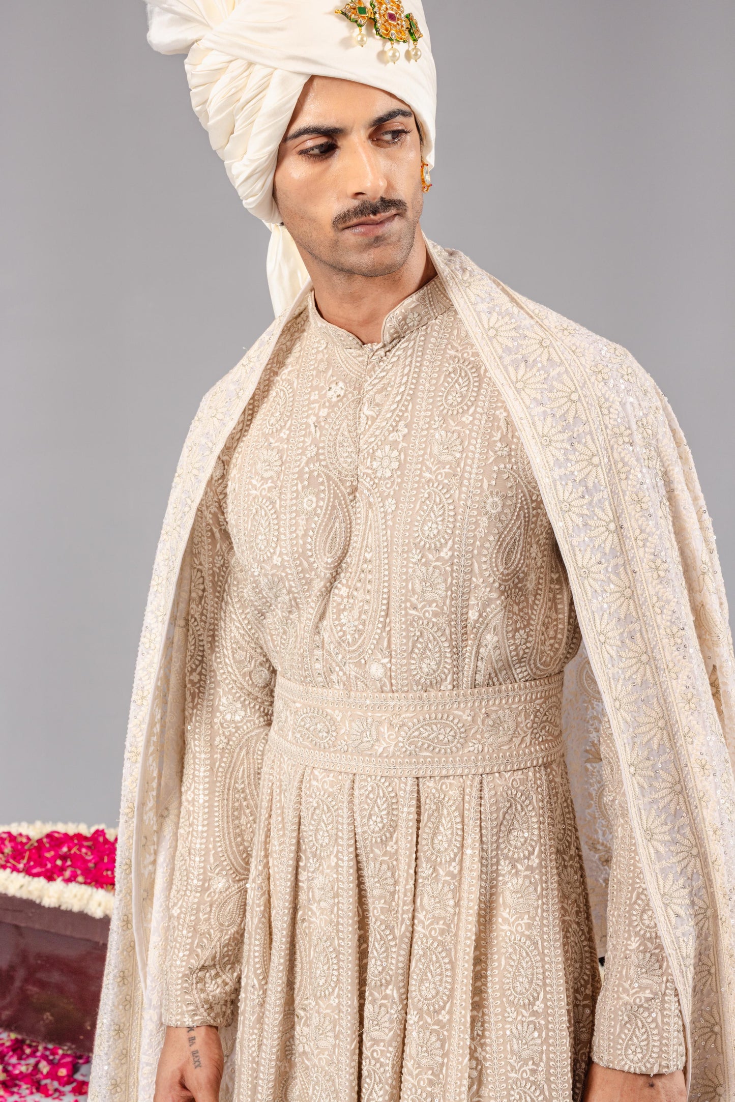 NIZAM BEIGE ANARKALI SET