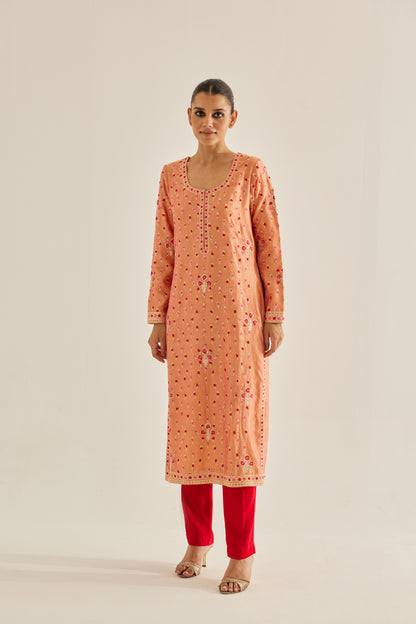 CORAL RED KURTA SET