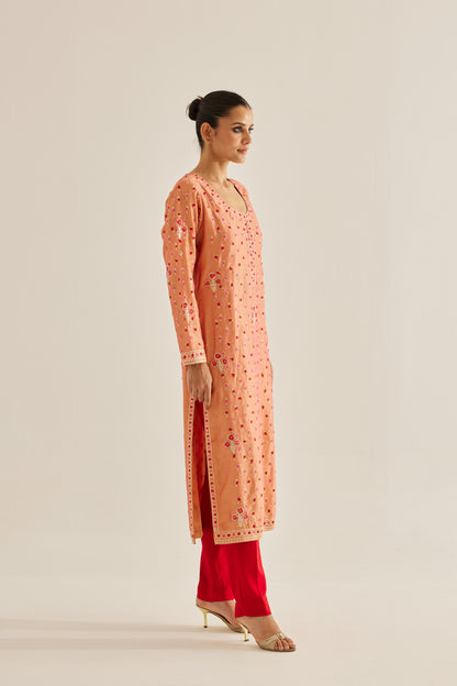 CORAL RED KURTA SET