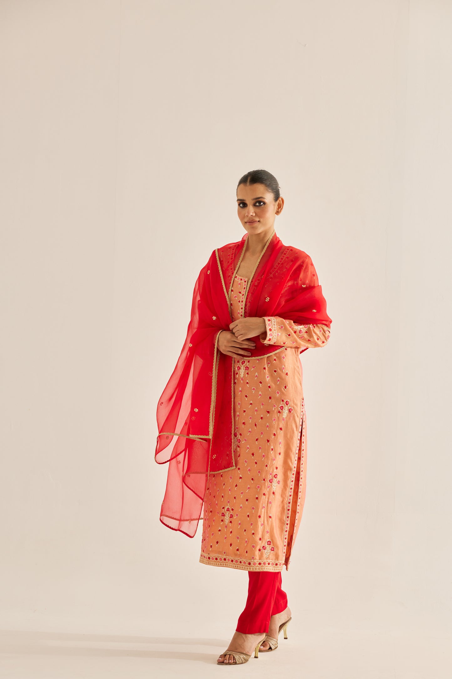 CORAL RED KURTA SET