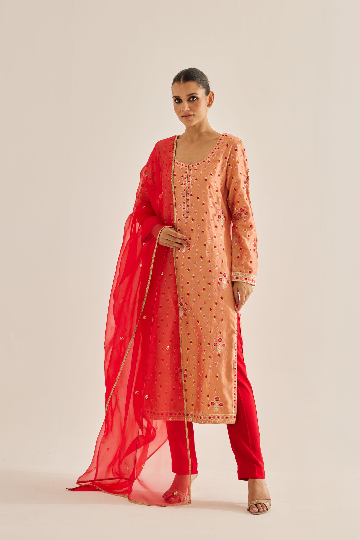 CORAL RED KURTA SET