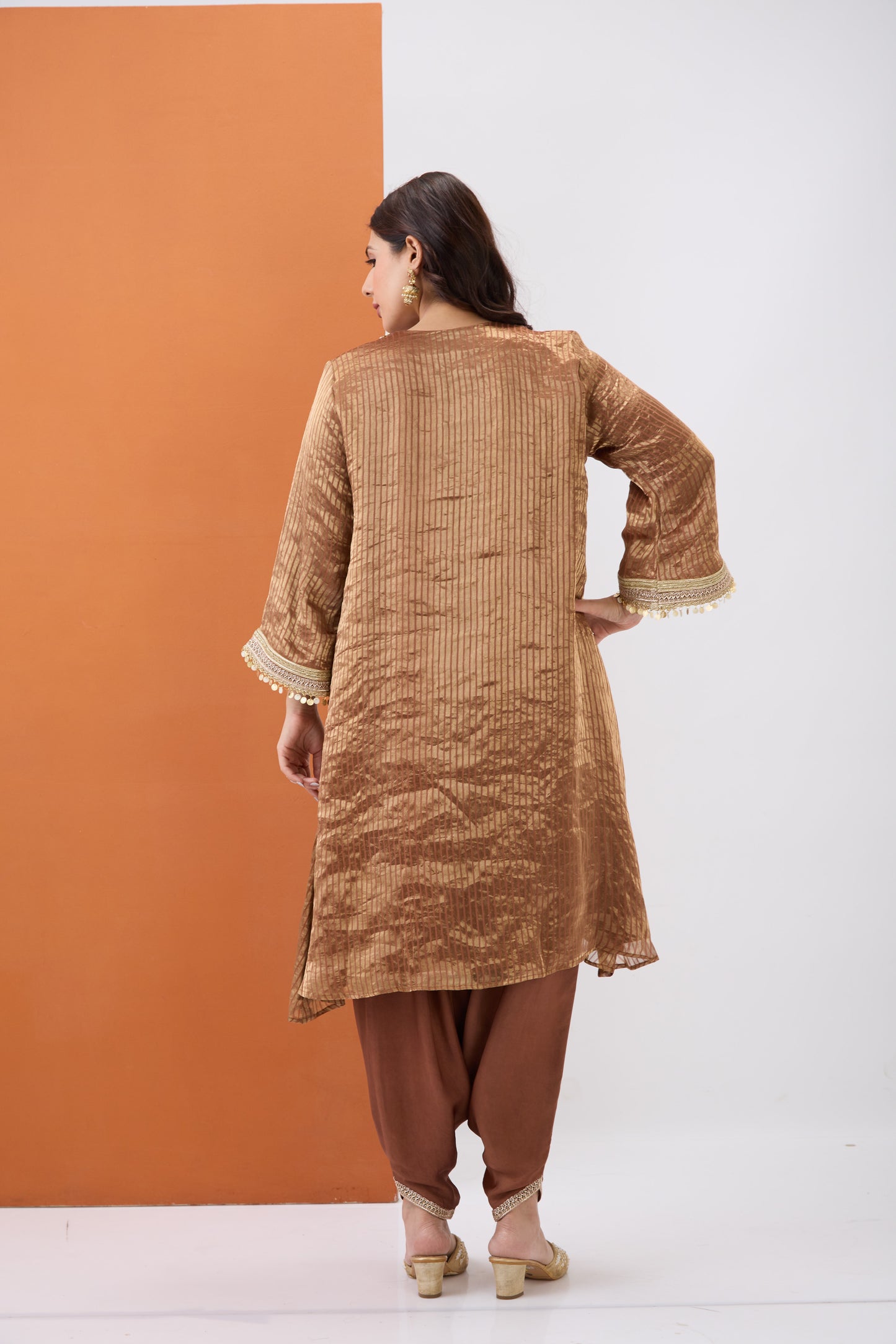 COPPER TISSUE KURTA & DHOTI PANT SET