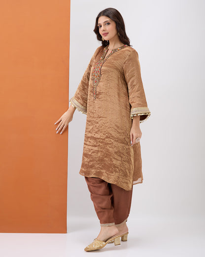 COPPER TISSUE KURTA & DHOTI PANT SET