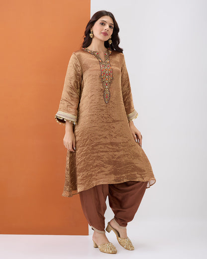COPPER TISSUE KURTA & DHOTI PANT SET