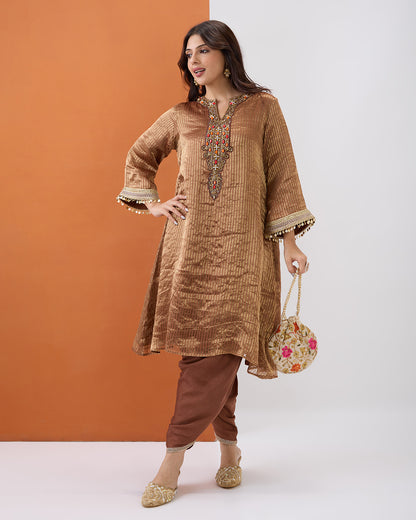 COPPER TISSUE KURTA & DHOTI PANT SET