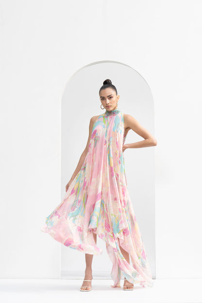 TROPICAL PRINTED CHIFFON DRESS