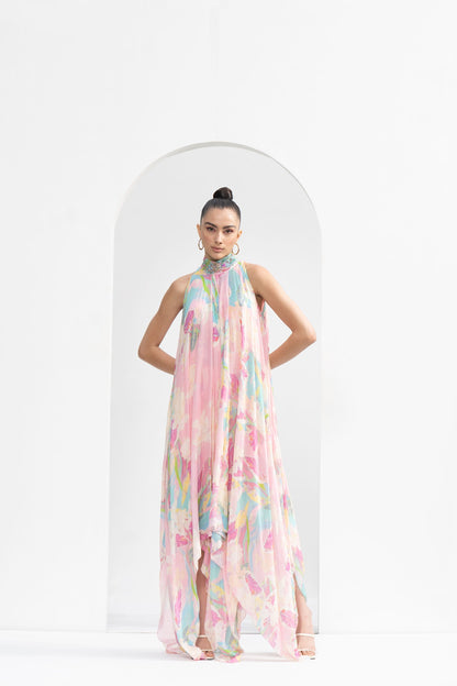 TROPICAL PRINTED CHIFFON DRESS