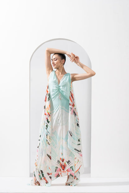 OCEAN BLUE PRINTED KAFTAN DRESS