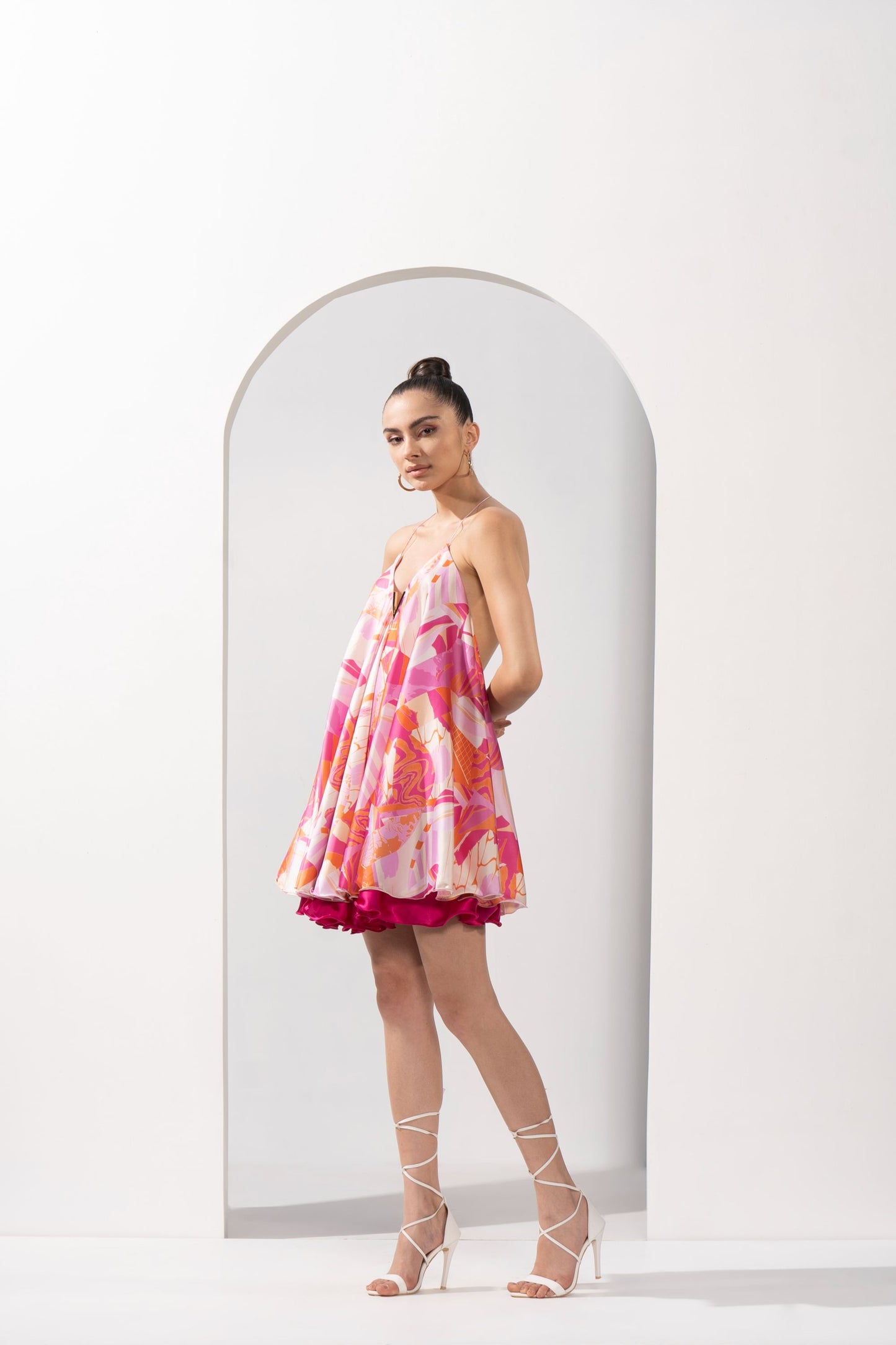 PINK ABSTRACT PRINTED SHORT DRESS