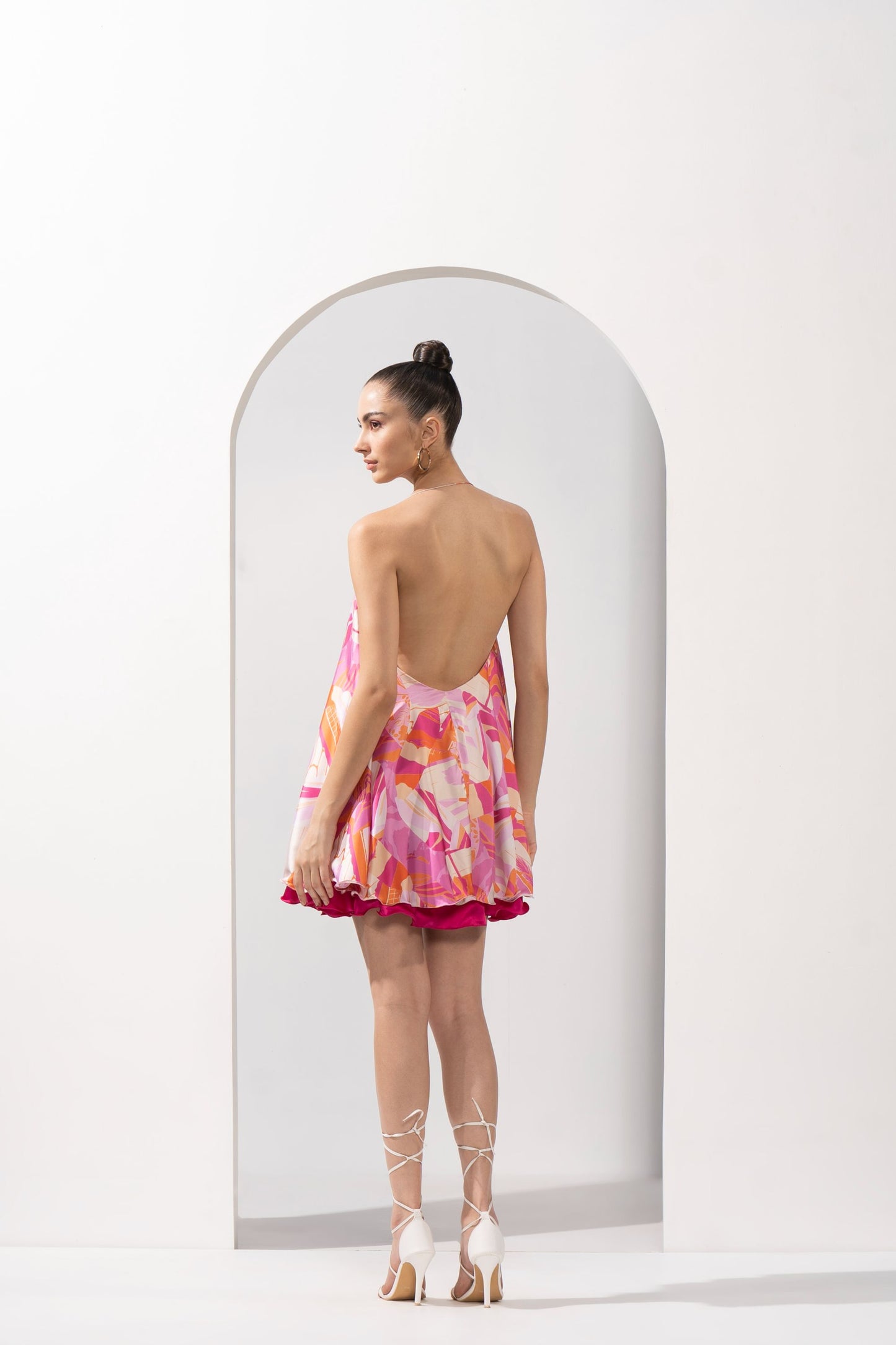 PINK ABSTRACT PRINTED SHORT DRESS