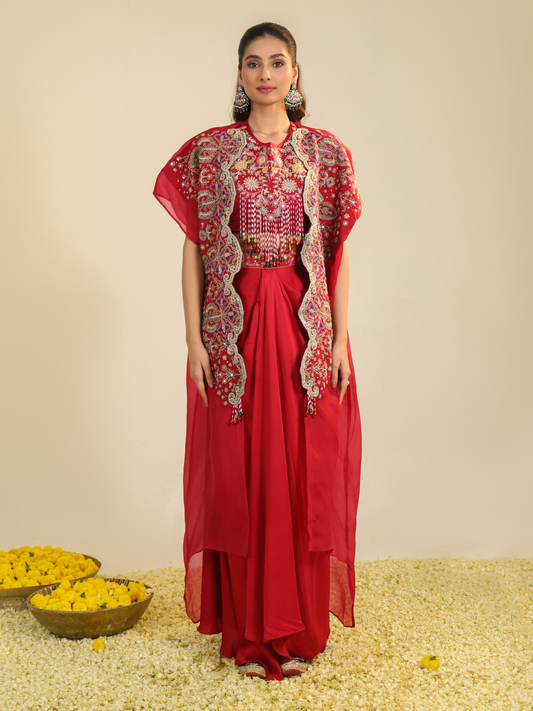 RED GULBABO DHOTI SET