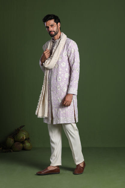 VIKRAM MAUVE PURPLE FRONT OPEN KURTA SET WITH DUPATTA