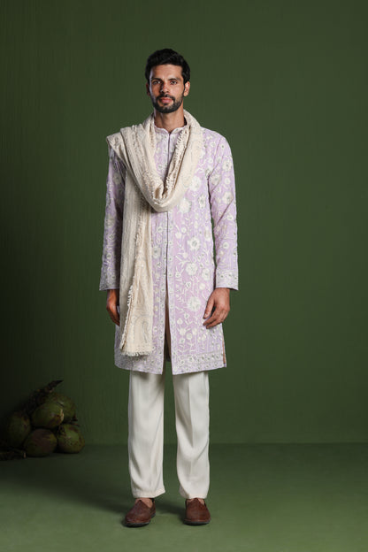 VIKRAM MAUVE PURPLE FRONT OPEN KURTA SET WITH DUPATTA