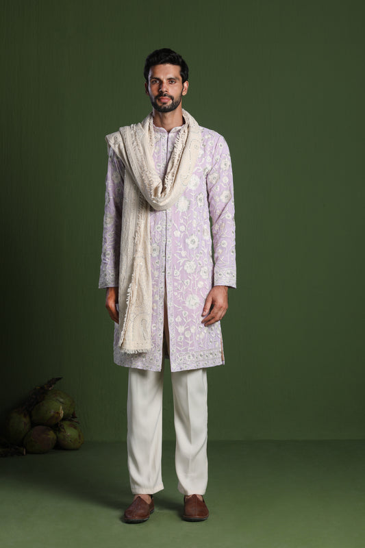 VIKRAM MAUVE PURPLE FRONT OPEN KURTA SET WITH DUPATTA
