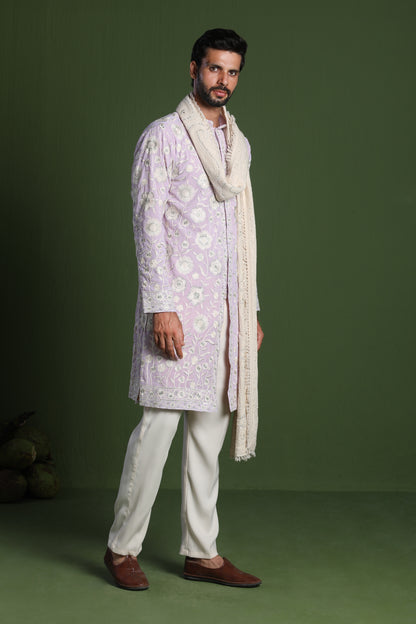 VIKRAM MAUVE PURPLE FRONT OPEN KURTA SET WITH DUPATTA