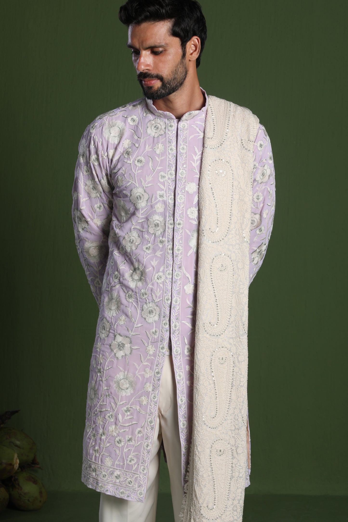 VIKRAM MAUVE PURPLE FRONT OPEN KURTA SET WITH DUPATTA