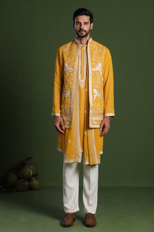 ADITYA HALDI KURTA SET WITH JACKET AND DUPATTA