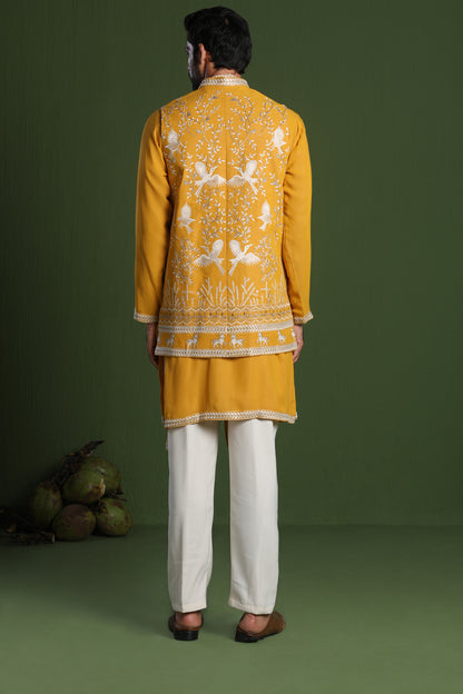 ADITYA HALDI KURTA SET WITH JACKET AND DUPATTA