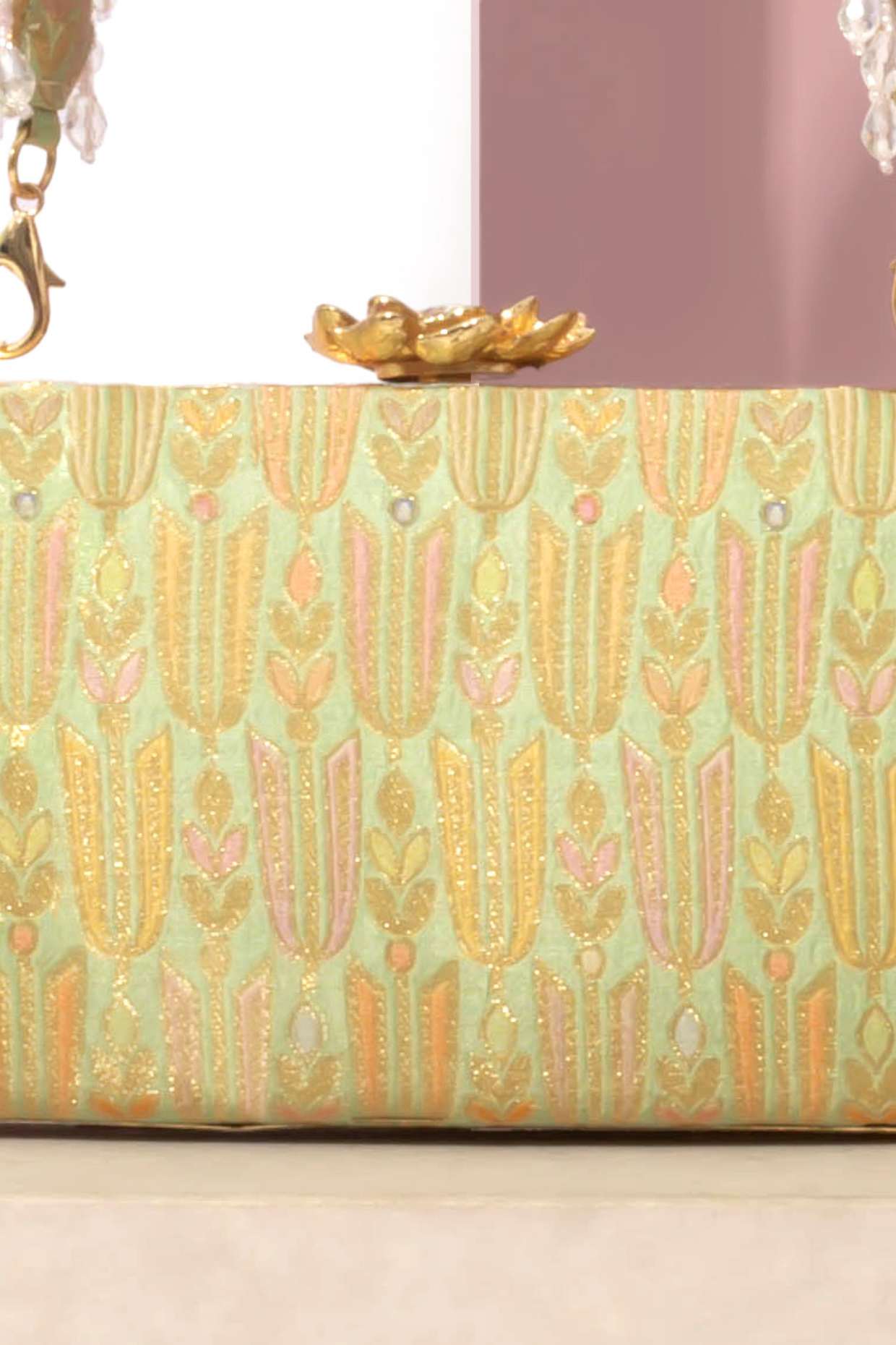 TITLI PURE BANARASI SILK CAPSULE CLUTCH - GREEN