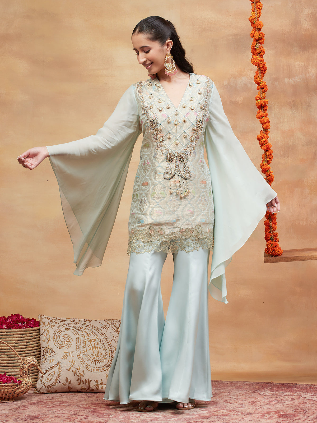 KASHI NEEL HAND EMBROIDERED BANARASI SHARARA SET
