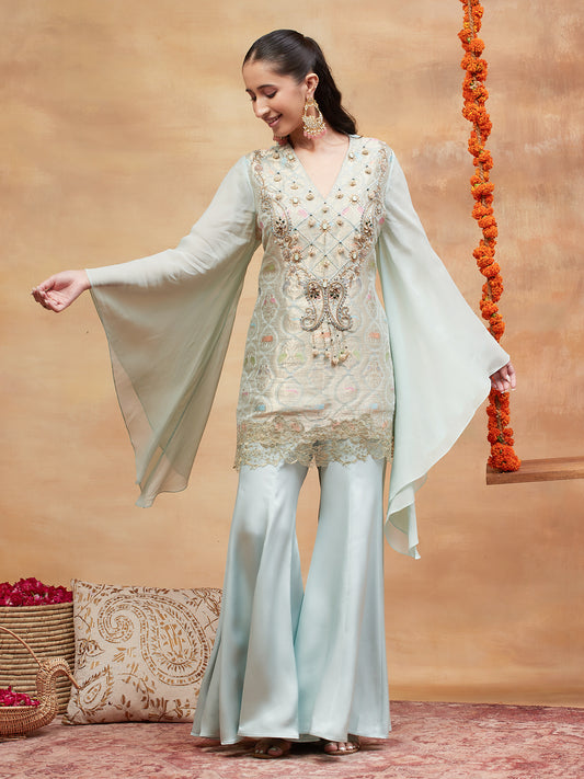 KASHI NEEL HAND EMBROIDERED BANARASI SHARARA SET
