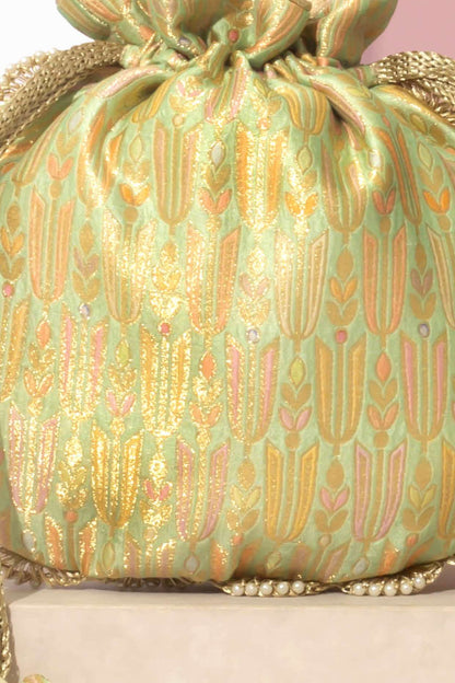 TITLI PURE BANARASI SILK POTLI - GREEN