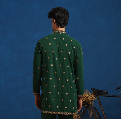 KETAN BOTTEL GREEN SHORT KURTA SET