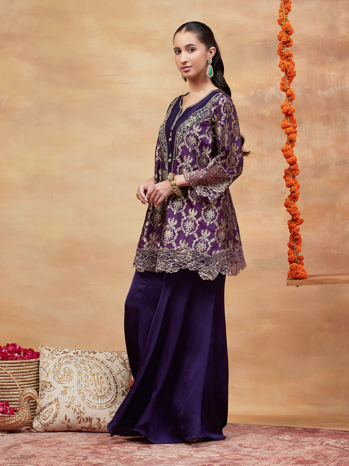 JANAKI JAMUNI HAND EMBROIDERED BANARASI SHARARA SET
