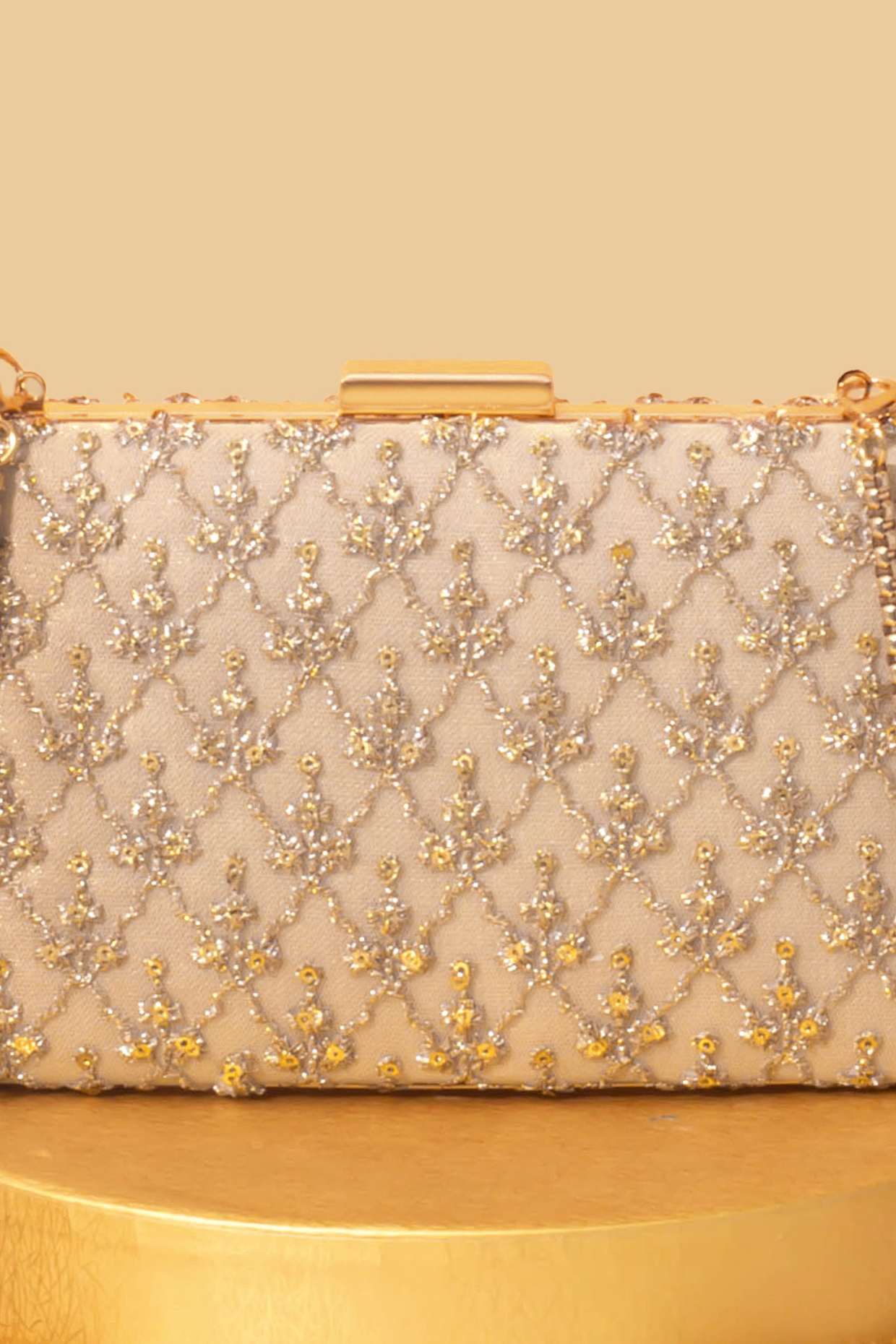 ANYA EMBROIDERED BOX CLUTCH - GOLD