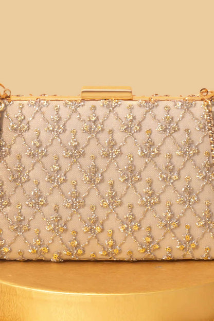 ANYA EMBROIDERED BOX CLUTCH - GOLD