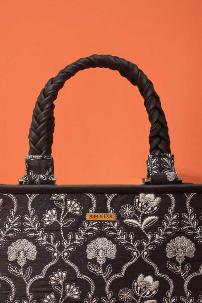 JHAROKHA EMBROIDERED HANDBAG - BLACK