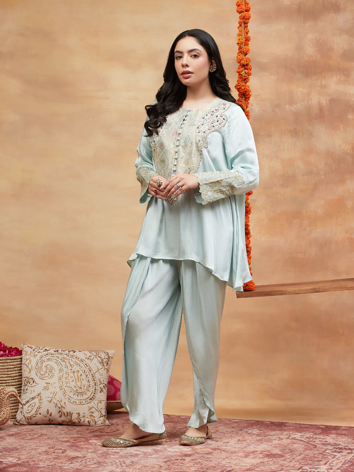 REWA NEEL HAND EMBROIDERED BANARASI DHOTI SET