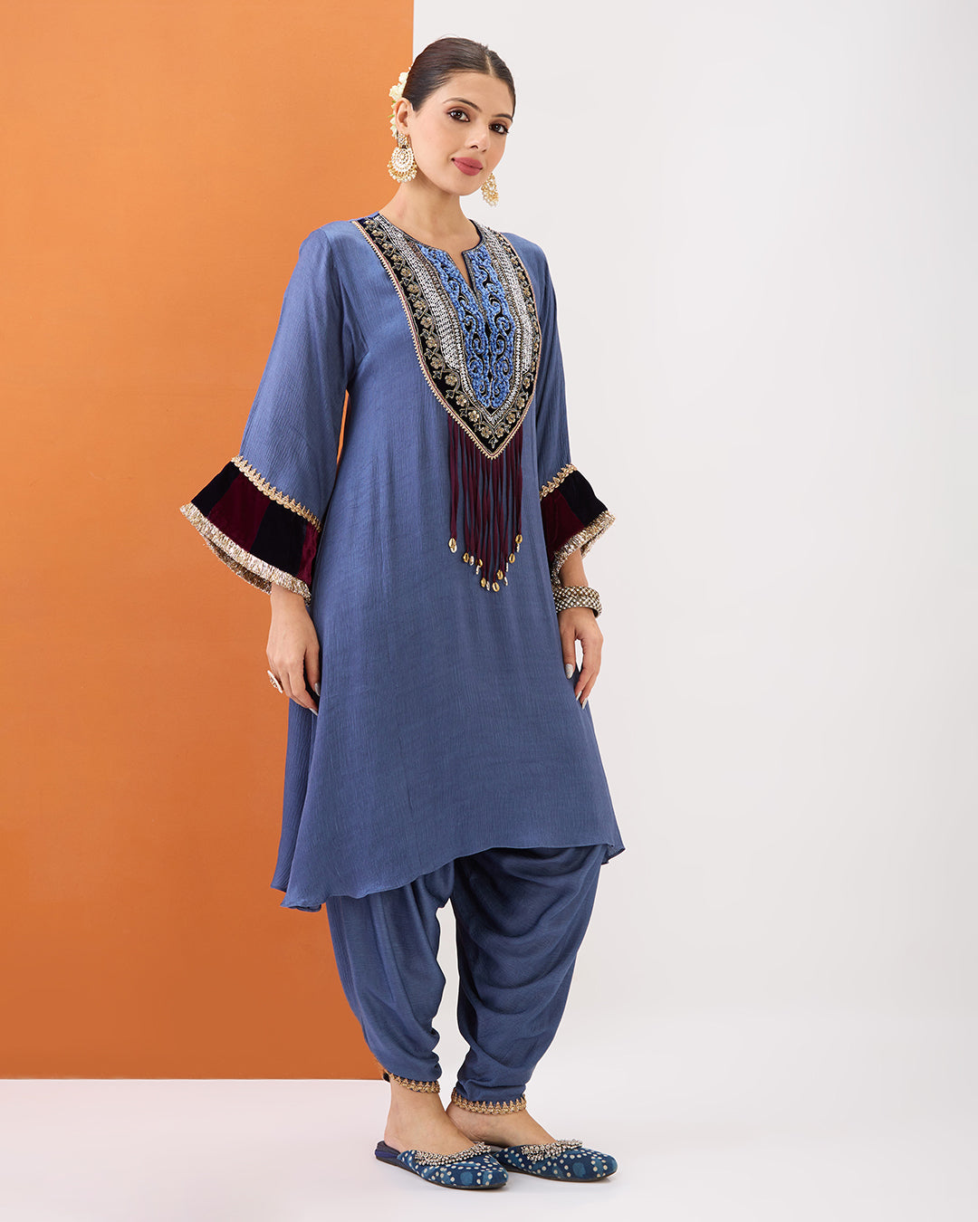 OXFORD BLUE KURTA & DHOTI PANT SET